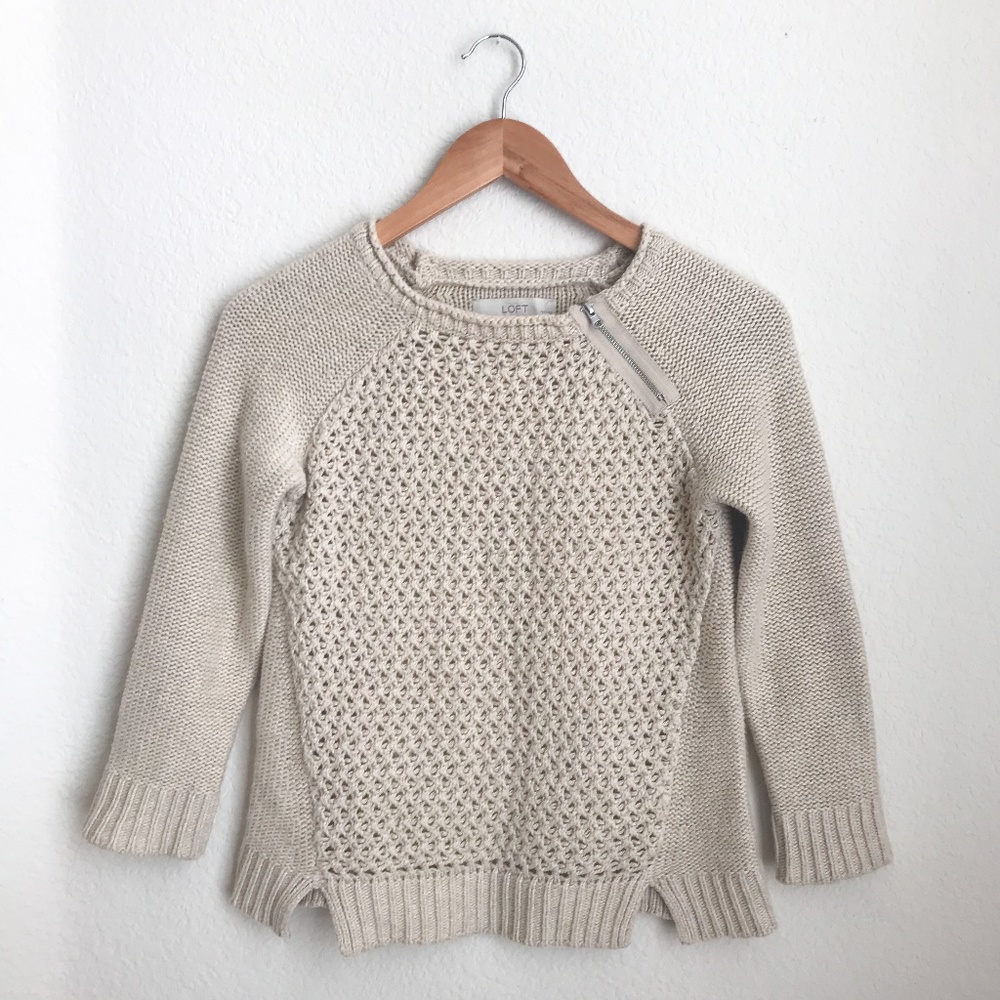 Loft Wool Blend Sweater with Zipper Detail